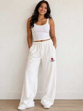 NWT Zara Disney 100 White Wide Leg Sweatpants Drawstring Waist‎ Size Large
